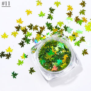 1 Box Maple Leaves Nail Art Sequins Holographic Glitter Flakes Paillette Chameleon Stickers For Nails Autumn Design Decor SA1528