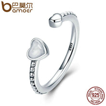 将图片加载到图库查看器，BAMOER 925 Sterling Silver Double Hearts Of Love, Silver Enamel Open Finger Rings PA7630
