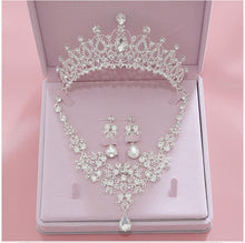 将图片加载到图库查看器，High Quality Fashion Crystal Wedding Bridal Jewelry Sets Women Bride Tiara Crowns Earring Necklace Wedding Jewelry Accessories
