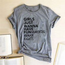 将图片加载到图库查看器，Feminist Feminism T Shirt Girls Just Wanna Have Fundamental Human Rights Letter Print T Shirt Women Short Sleeve Summer Tops Tee
