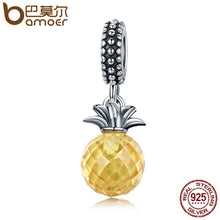 将图片加载到图库查看器，BAMOER 925 Sterling Silver Summer Yellow Crystal Pineapple CZ, Pendant Beads fit Charm Bracelet SCC150
