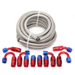 6AN 20-Foot Universal Silver Fuel Hose   10 Red and Blue Connectors