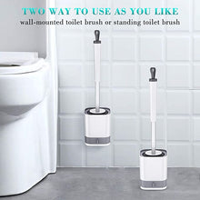 将图片加载到图库查看器，Toilet Brush and Holder, FYLINA Silicone Bristles Toilet Bowl Cleaner Brush and Holder Set for Bathroom with Water Storage Drawer &amp; Quickly Drying Design, Floor Standing &amp;Wall Mounted Without Drilling
