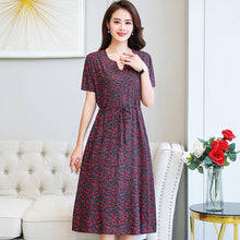 将图片加载到图库查看器，Plus Size XL-6XL 2020 New Women Summer Long Dress Slim Flowers Print Dress Women High Quality V-Neck Short Sleeve Casual Dress
