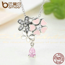 将图片加载到图库查看器，BAMOER 925 Sterling Silver Pink Heart Blossom Cherry Flower 45CM Pendants Necklaces SCN046
