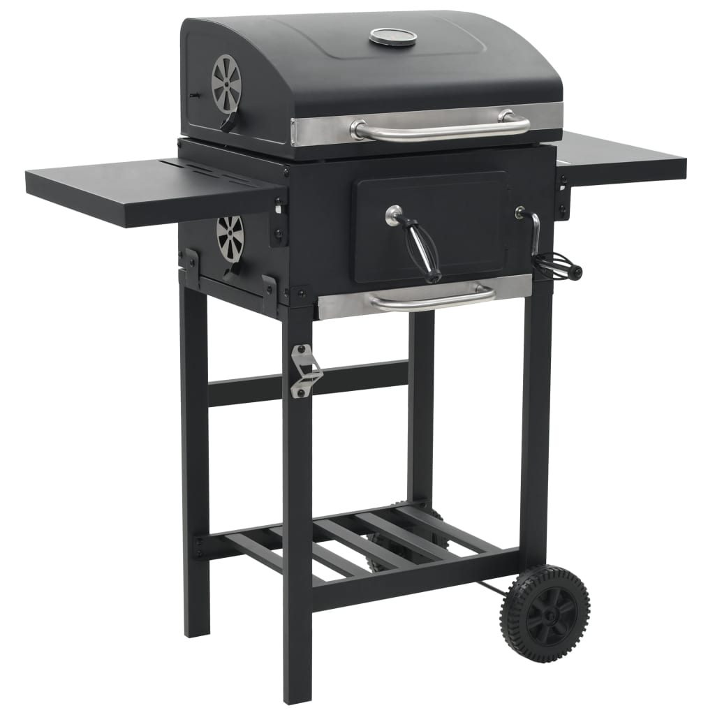 vidaxl-Charcoal-Fueled BBQ Grill with Bottom Shelf Black