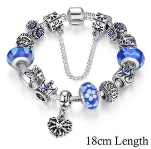 BAMOER Silver Charms Bracelet & Bangles With Queen Crown Beads PA1823