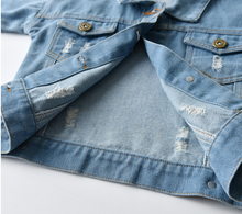 将图片加载到图库查看器，Top Spring Autumn Kids Casual Jacket Girls Ripped Holes Jeans Coats Little Boys Girls Denim Outerwear Costume
