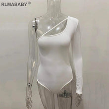 将图片加载到图库查看器，RLMABABY Single Sleeve Irregular Collar Sexy Bodysuit Women Top Spring Summer Bodycon Overalls Jumpsuit Casual Ladies Bodysuit
