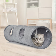 将图片加载到图库查看器，Gray Collapsible Cat Tunnel Funny Plush Cat Tunnel Kitten Play Tube with Ball Interactive Toy Ball Cat Pet Toy
