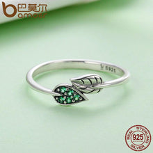 将图片加载到图库查看器，BAMOER 925 Sterling Silver Dancing Leaves Leaf Green Dazzling CZ Finger Rings SCR093
