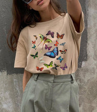 将图片加载到图库查看器，VIP HJN Butterfly T Shirt Aesthetic Cotton T Shirt Women Harajuku Graphic Tees Shirt Sun Flower Butterfly Women&#39;s T-shirt
