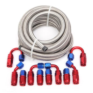 6AN 20-Foot Universal Silver Fuel Hose   10 Red and Blue Connectors