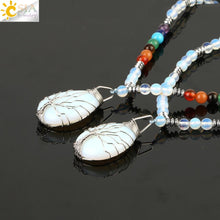 将图片加载到图库查看器，CSJA 6mm Opal Beaded Necklaces Tree of Life Wire Wrap Pendant 7 Chakra Healing Bead Handmade Jewelry for Female Men Collier S478
