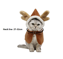 将图片加载到图库查看器，Funny Elk Design Cat Costume Antlers Cape Winter Christmas Party Cloak Pet Supplies Cat Accessories Dog Cosplay Warm Coat
