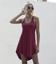 将图片加载到图库查看器，Solid Casual O-neck Sleeveless Tank Dress Women Loose Off Shoulder Asymmetrical Cotton Mini Dress Summer Streetwear Plus Size
