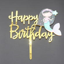 将图片加载到图库查看器，Gold Unicorn Acrylic Cake Topper Flamingo Happy Birthday Cupcake Topper For Baby Shower Mermaid Unicorn Party Cake Decorations
