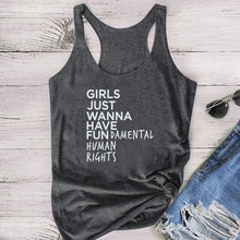 将图片加载到图库查看器，Feminist Feminism T Shirt Girls Just Wanna Have Fundamental Human Rights Letter Print T Shirt Women Short Sleeve Summer Tops Tee

