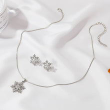 将图片加载到图库查看器，2 Pcs/set Snowflake Necklace Earrings Christmas Luxury Jewelry Accessories Christmas Valentine&#39;s Party Gifts 2020 Silver Color
