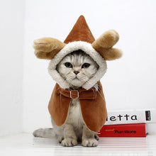 将图片加载到图库查看器，Funny Elk Design Cat Costume Antlers Cape Winter Christmas Party Cloak Pet Supplies Cat Accessories Dog Cosplay Warm Coat
