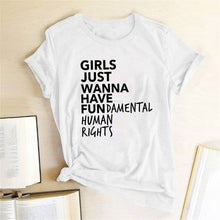 将图片加载到图库查看器，Feminist Feminism T Shirt Girls Just Wanna Have Fundamental Human Rights Letter Print T Shirt Women Short Sleeve Summer Tops Tee
