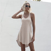 将图片加载到图库查看器，Solid Casual O-neck Sleeveless Tank Dress Women Loose Off Shoulder Asymmetrical Cotton Mini Dress Summer Streetwear Plus Size
