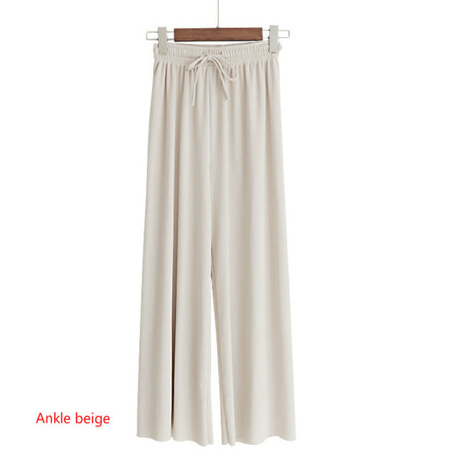 Soft Comfort Women Pants 2020 New High Waist Casual Summer Slacks Pants Women Ice Silk Ankle-Length Long Trousers Female Slacks