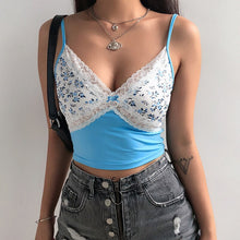 将图片加载到图库查看器，Rockmore Lace Patchwork Sexy Women Tops Summer Bodycon Spaghetti Strap Sleeveless Harajuku Casual Camis Nightlcub Crop Tank Top
