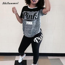 将图片加载到图库查看器，Pink Printing Women&#39;S Outfits Short Sleeve T-Shirts And Long Pants 2 Piece Set Fitness Plus Size XXXL Women&#39;S Summer Tracksuit
