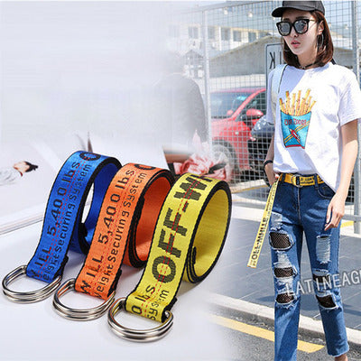 Korean version of decorative woven fabric with simple letter wide belt