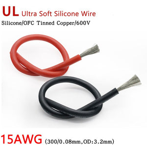 15AWG Silicone Wire 1.5mm Square Insulated Flexible Electrical Cable Heatproof Tinned Copper Silica Gel Soft DIY Core Test Line