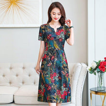 将图片加载到图库查看器，Plus Size XL-6XL 2020 New Women Summer Long Dress Slim Flowers Print Dress Women High Quality V-Neck Short Sleeve Casual Dress
