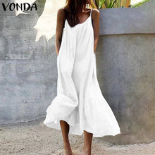 将图片加载到图库查看器，Bohemian Sundres Women Dress 2020 VONDA Summer Sleeveless Maxi Long Dress Beach Holiday Casual Loose Robe Plus Size Vestidos
