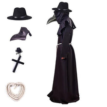 将图片加载到图库查看器，Halloween Plague Doctor Beak Costume Medieval Renaissance Scary Hood Minister Coat Outfit Carnival For Men Adult Robe Mask Hat

