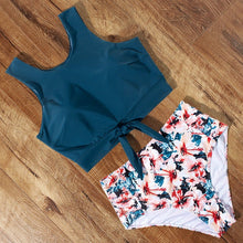 将图片加载到图库查看器，High Waist Bikini Leopard Swimsuit Women Bikini 2020 Floral Swimsuit Print High Neck Bikini Push Up Swimwear Snake Bathing Suit
