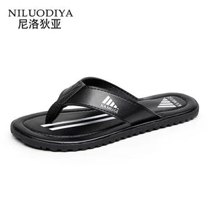 Brand PU Leather Summer Men Slippers Beach Sandals Comfort Men Casual Shoes Fashion Men Flip Flops Hot Sell Footwear 2019