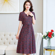 将图片加载到图库查看器，Plus Size XL-6XL 2020 New Women Summer Long Dress Slim Flowers Print Dress Women High Quality V-Neck Short Sleeve Casual Dress
