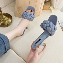将图片加载到图库查看器，Luxury Slides Women 7cm High Heels Mules Fetish Pumps Individual Weave Leisure Blue Office Ladies Prom Slippers Women&#39;s Shoes
