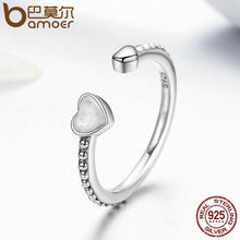 将图片加载到图库查看器，BAMOER 925 Sterling Silver Double Hearts Of Love, Silver Enamel Open Finger Rings PA7630
