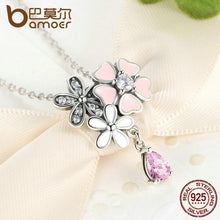 将图片加载到图库查看器，BAMOER 925 Sterling Silver Pink Heart Blossom Cherry Flower 45CM Pendants Necklaces SCN046
