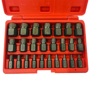 25pc Multi Spline Screw Extractor Hex Head Bit Socket Wrench Bolt Remover Set