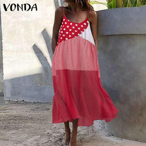 Bohemian Sundres Women Dress 2020 VONDA Summer Sleeveless Maxi Long Dress Beach Holiday Casual Loose Robe Plus Size Vestidos