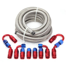 将图片加载到图库查看器，6AN 20-Foot Universal Silver Fuel Hose   10 Red and Blue Connectors
