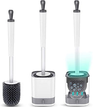 将图片加载到图库查看器，Toilet Brush and Holder, FYLINA Silicone Bristles Toilet Bowl Cleaner Brush and Holder Set for Bathroom with Water Storage Drawer &amp; Quickly Drying Design, Floor Standing &amp;Wall Mounted Without Drilling
