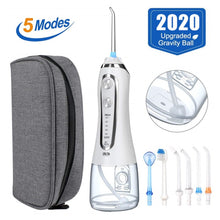 将图片加载到图库查看器，5 Modes Portable Oral Irrigator 300ml Waterproof Dental Water Flosser Jet USB Irrigator Dental Teeth Cleaner + 5 Jet Tips &amp; Bag
