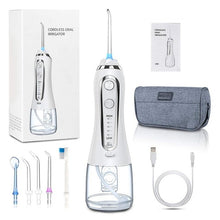 将图片加载到图库查看器，5 Modes Portable Oral Irrigator 300ml Waterproof Dental Water Flosser Jet USB Irrigator Dental Teeth Cleaner + 5 Jet Tips &amp; Bag
