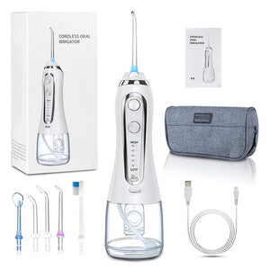 5 Modes Portable Oral Irrigator 300ml Waterproof Dental Water Flosser Jet USB Irrigator Dental Teeth Cleaner + 5 Jet Tips & Bag