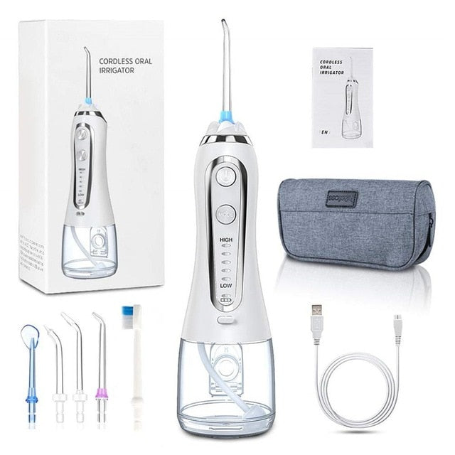 5 Modes Portable Oral Irrigator 300ml Waterproof Dental Water Flosser Jet USB Irrigator Dental Teeth Cleaner + 5 Jet Tips & Bag