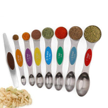 将图片加载到图库查看器，8PCS Stainless Steel Double Head Measuring Spoons Magnetic Measurement Teaspoon Tablespoon for Dry and Liquid Ingredients
