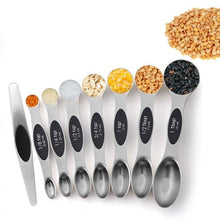 将图片加载到图库查看器，8PCS Stainless Steel Double Head Measuring Spoons Magnetic Measurement Teaspoon Tablespoon for Dry and Liquid Ingredients
